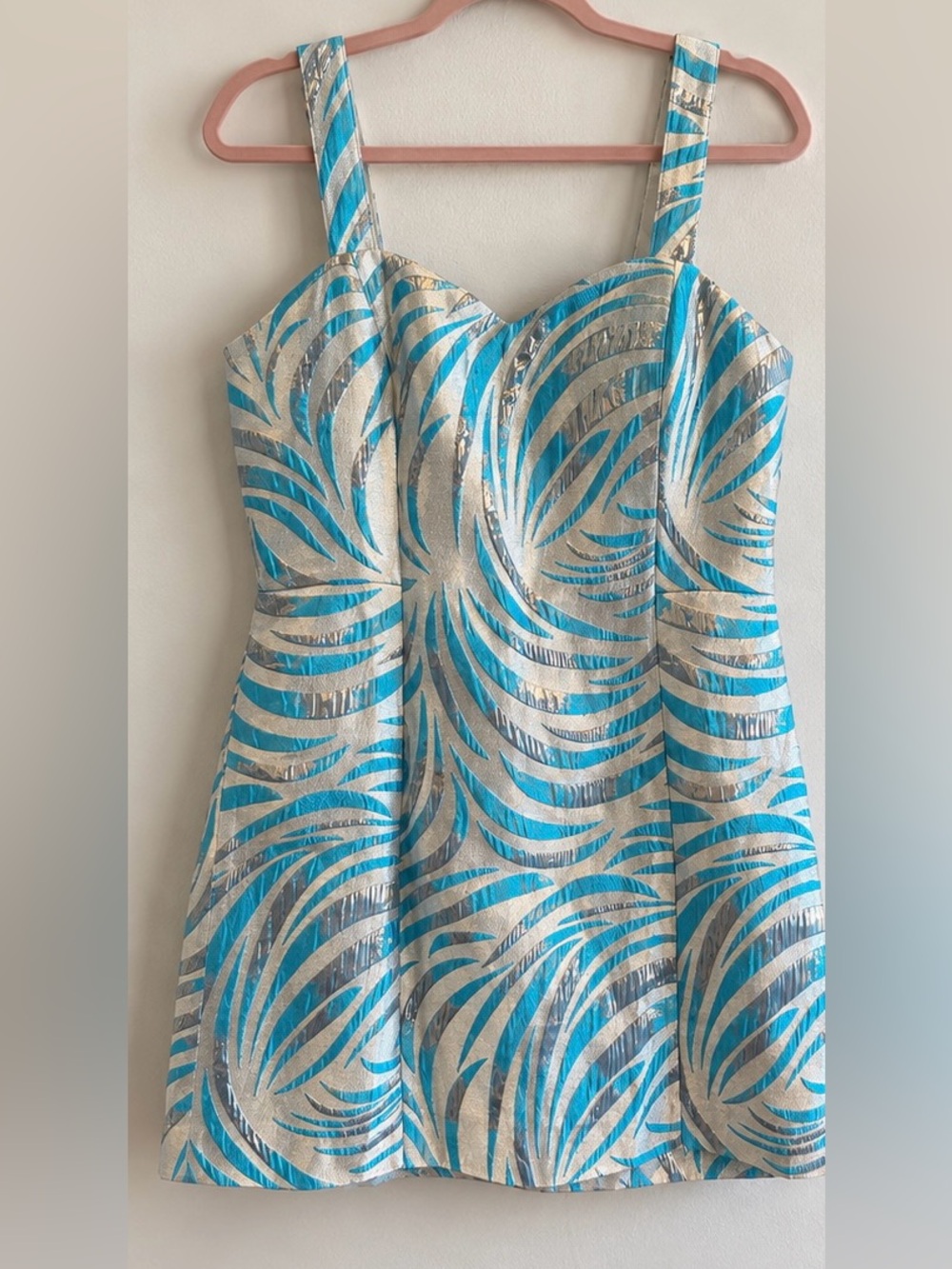 NWT Lilly Pulitzer Metallic Turquoise Leaf Jacquard Mini Dress Size 12
